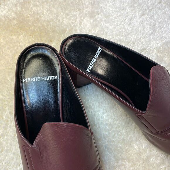 Pierre Hardy Burgundy Leather Block Heels Mules Womens Sz 7.5 - Picture 2 of 11